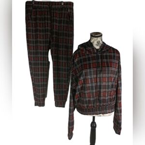 NWT Roma Concept 2-Piece Plaid Set - Size 3XL Red Tartan Hoodie & Joggers